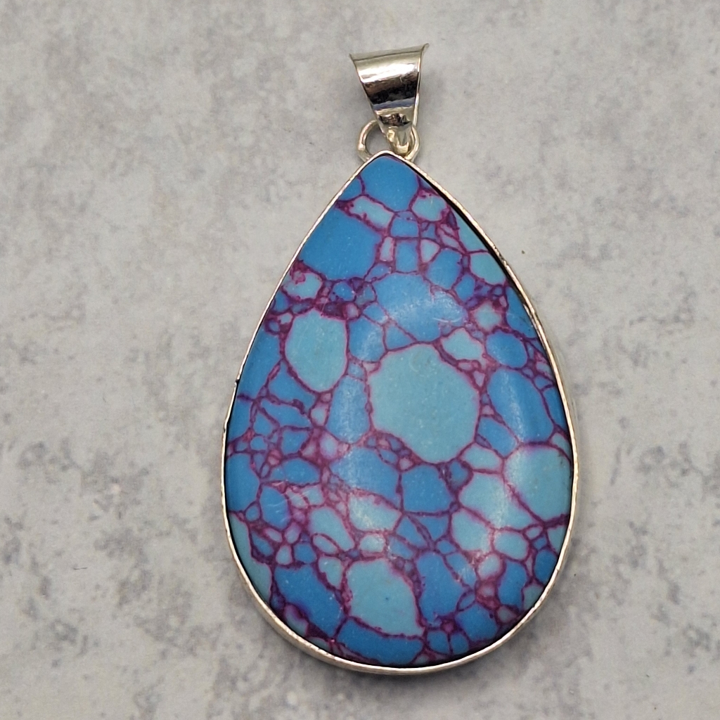 Santa Rosa Turquoise Teardrop Pendant 925 Silver Plated Handmade 2.01" Statement
